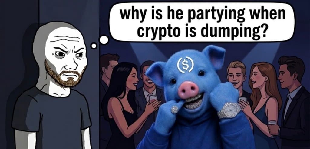 wojak crying while piglet parties